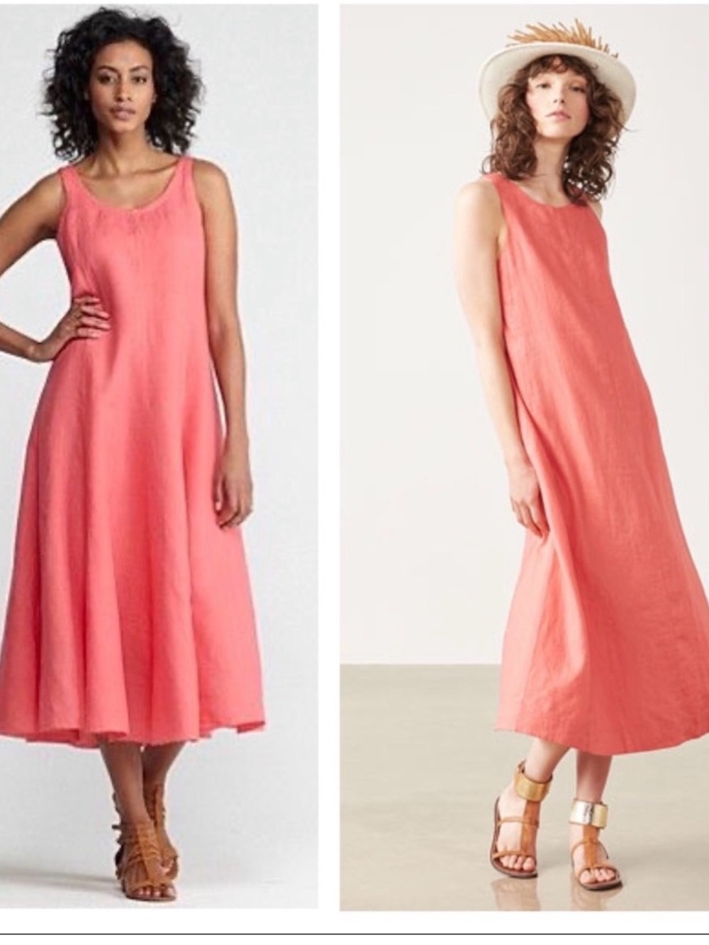 Eileen Fisher 100% Irish Linen Coral-Pink Sleeveless Midi Dress